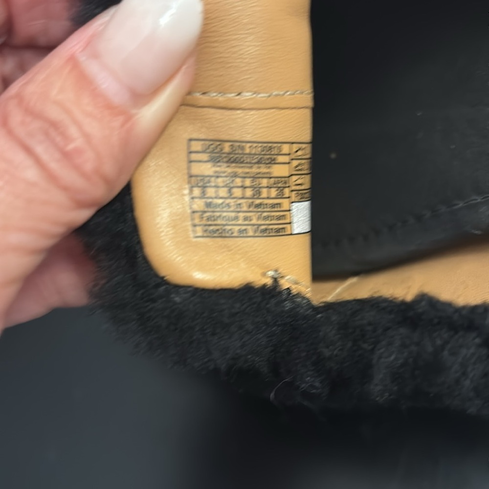 UGG Women's Black Fuzzy slip on , as slippers or shoes. Have a small heel. - Picture 4 of 4